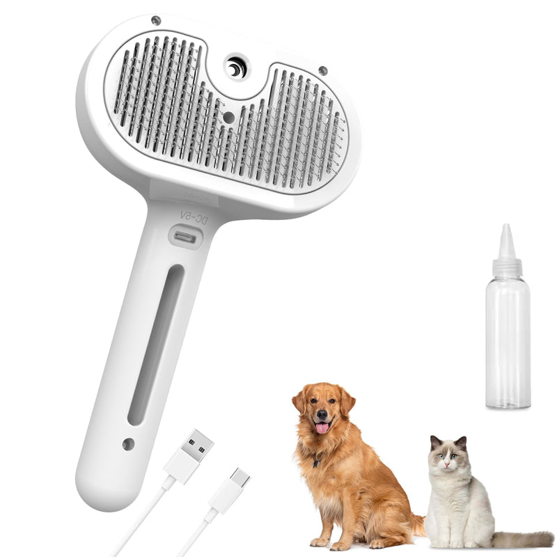 Pet Steam Brush, 3-in-1 Spray Hair Removal Comb for Dog and Cat, Steam for Shedding and Grooming, Spritz Defur Comb, Water Brush for Long & Short Haired Pets - PawsPlanet Australia