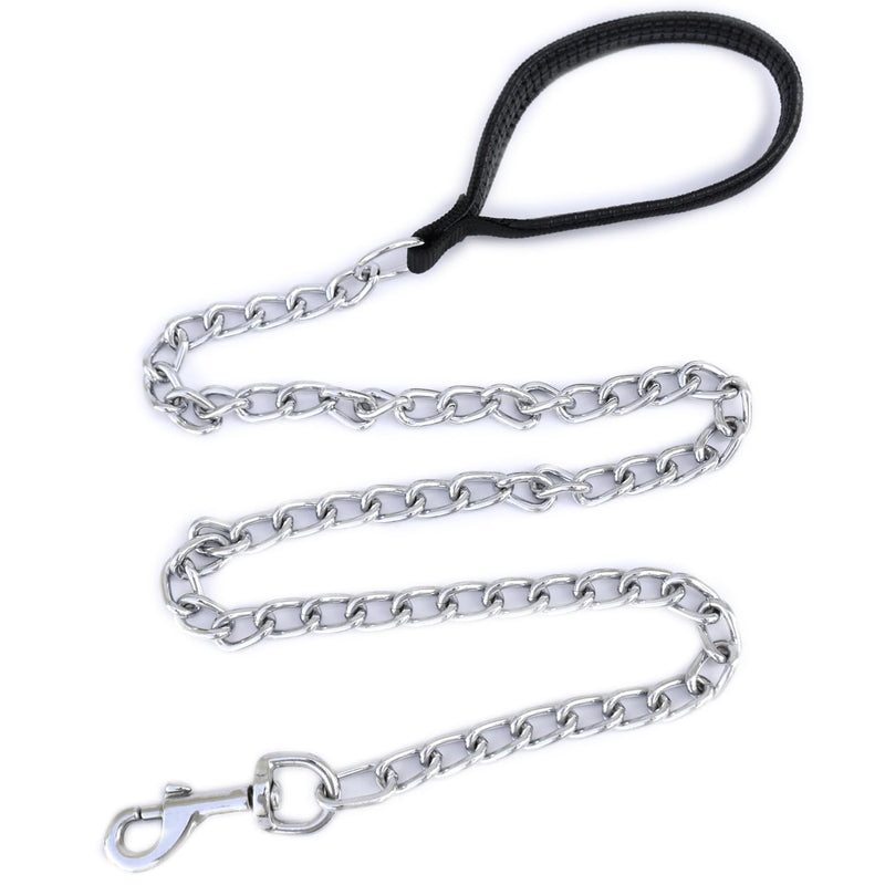 Heavy Duty Metal Dog Leash, Chew Proof Pet Leash Chain with Soft Padded Handle for Large & Medium Size Dogs, Length 4 ft, Wide 3 mm 48 x 0.12 in Black