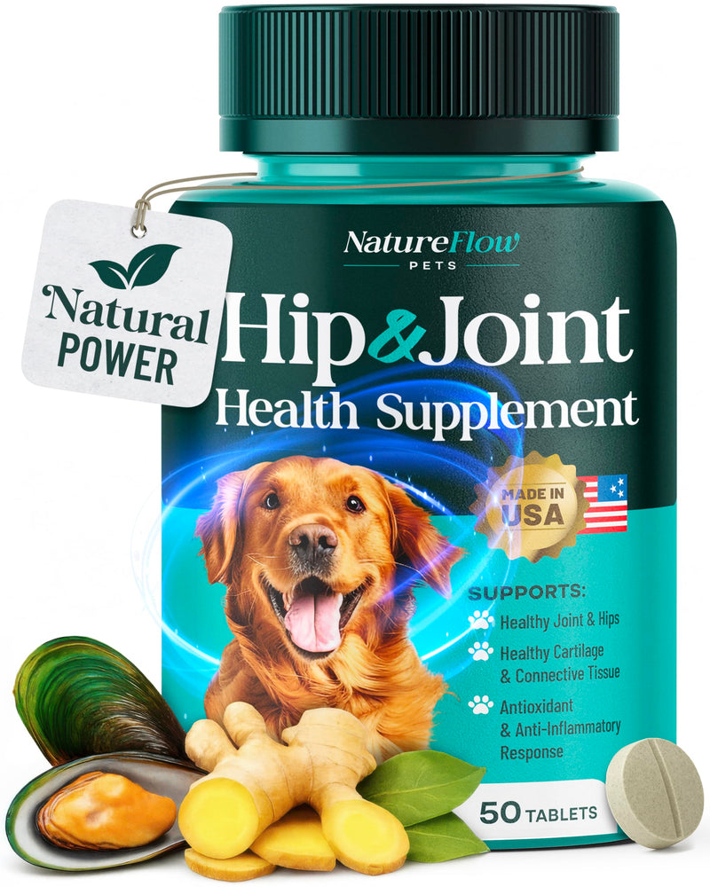 Natureflow Hip and Joint Supplement for Dogs 50ct, Power of Nature, Made in USA, Up to 100 Days Supply, with Green-Lipped Mussel, Glucosamine, Chondroitin, MSM & Devil’s Claw, for All Breeds 50 Counts - PawsPlanet Australia