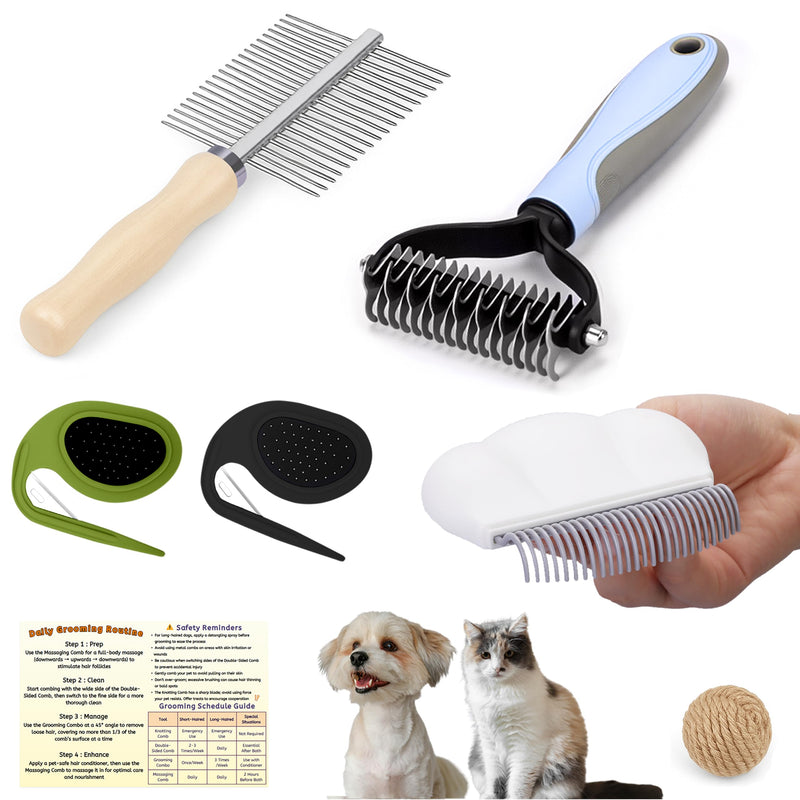 All-in-One Pet Grooming Kit - Long Hair Cat Grooming Kit & Dog Set, Includes Double-Sided Comb, Shedding Comb, 2 Knotting Combs & Massaging Comb Multifunctional Pet Grooming Kit 1
