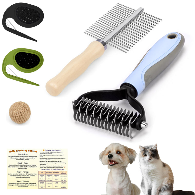 Premium Pet Grooming Kit for Cats & Dogs - Includes 2 Knotting Combs, 1 Shedding Comb & 1 Double-Sided Comb, Detangling & Deshedding Cat Grooming Kit Pet Grooming Tool Kit