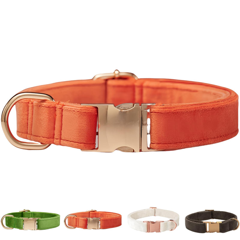 Velvet Dog Collar for Small Medium Dog, Durable Soft Velvet, White Green Orange Brown for Girl Boy, Adjustable Metal Buckle Puppy Collar Suitable for Running, Playing and Weddings. (Orange, XS) - PawsPlanet Australia