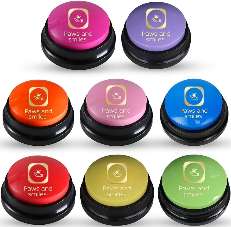 Paws and Smiles Dog Talking Buttons, 8-Pack Recordable Dog Buttons for Communication & Training, Pet Buzzer Set for Dogs & Cats, Game Buzzers, Dog Gifts, Fluent Pet Tool - PawsPlanet Australia