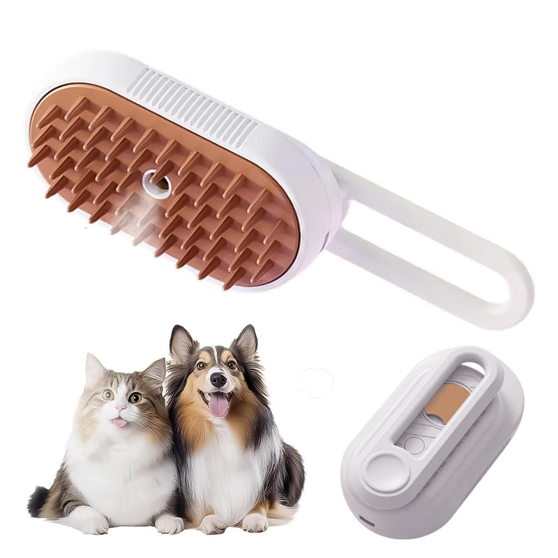 ZTJ Steam Brush for Dogs and Cats – 3-in-1 Pet Grooming Tool for Cleaning, Detangling, Massaging – Nano Steam, Hair Catcher, 360° Handle (White) White - PawsPlanet Australia