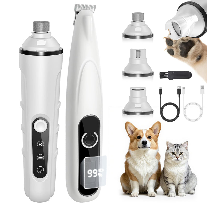 2 in 1 Dog Nail Grinder Quiet and Dog Paw Trimmer, Powerful Painless Electric Dog Nail Trimmers for Large Medium Small Dogs, Rechargeable Cordless Dog Hair Clippers for Paws, Ears, Eyes, Rump White - PawsPlanet Australia