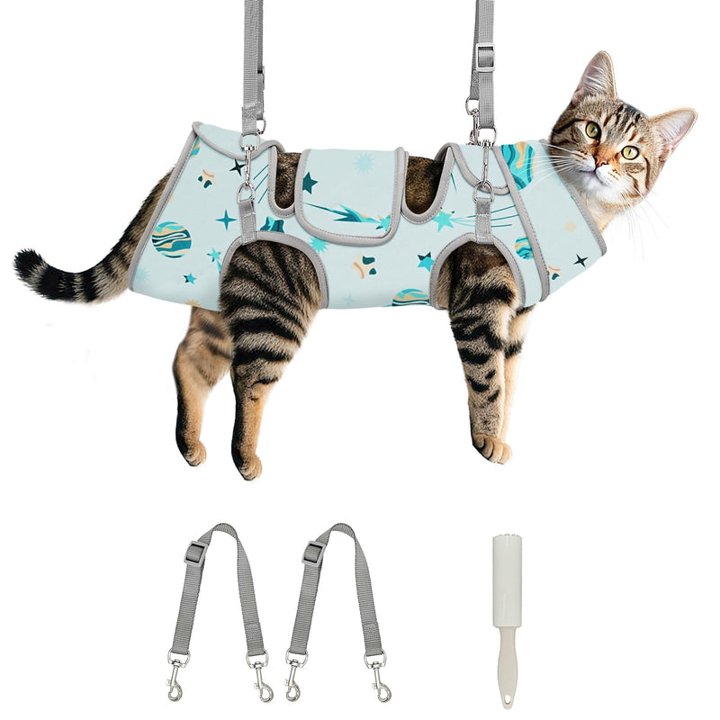Cat Grooming Hammock, Self-Adherent Wrap for Cutting Nails, Anti-Escape Calming Grooming Bag for Medicine, Nail Clipping, Teeth Brushing, Ear Cleaning L（WT: 9-18 lbs） Star - PawsPlanet Australia