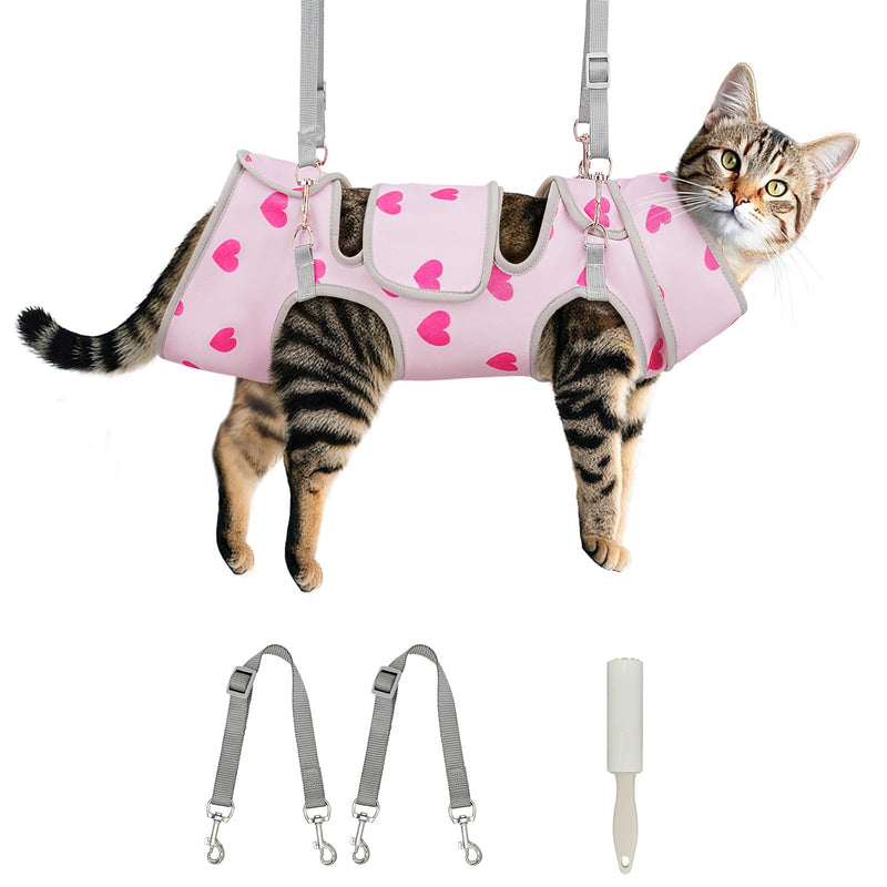 Cat Grooming Hammock, Self-Adherent Wrap for Cutting Nails, Anti-Escape Calming Grooming Bag for Medicine, Nail Clipping, Teeth Brushing, Ear Cleaning (Love, L（WT: 9-18 lbs）) L（WT: 9-18 lbs） Love - PawsPlanet Australia