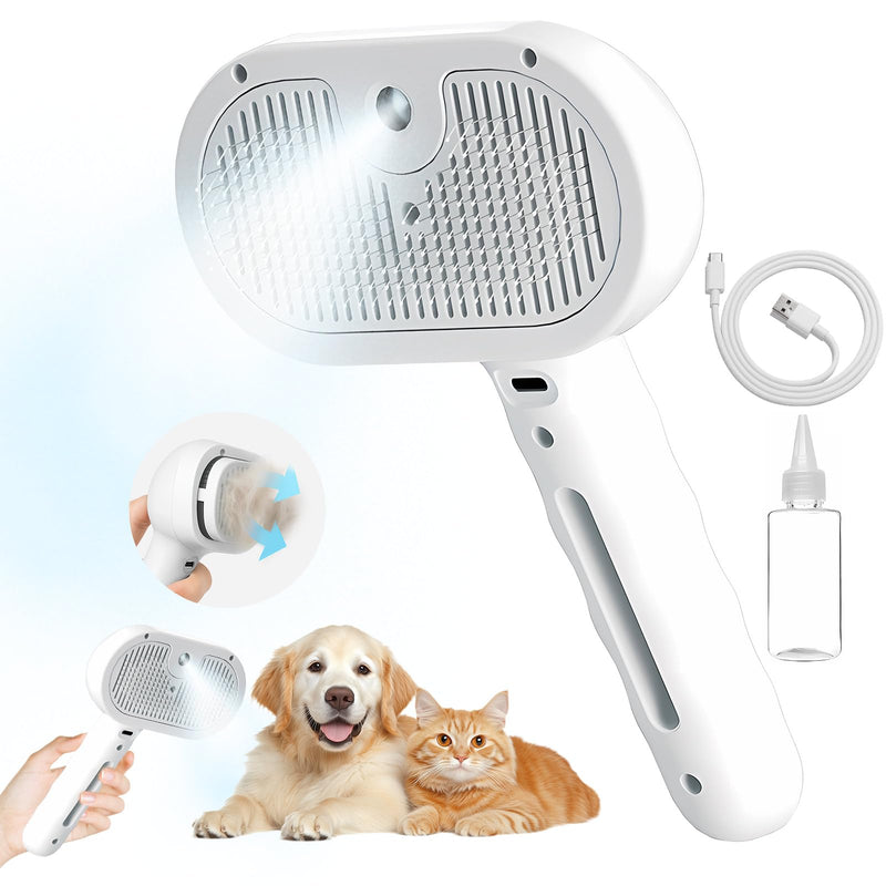 ‌3-in-1 Pet Steam Brush with Self-Cleaning & Cool Mist‌ – Portable Grooming Tool for Cats & Dogs, Long-Lasting Shedding Control & Detangling, Refillable Water Tank & Fast Charging - PawsPlanet Australia