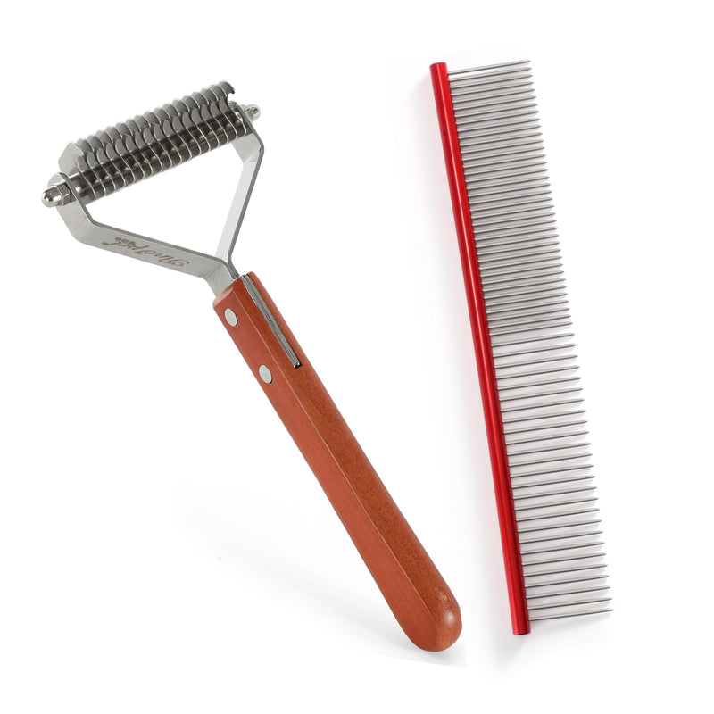 Dog Rake for Undercoat & Stainless Steel Shedding Comb for Long Hair Dogs and Cats Undercoat Rake Grooming Tool Set for Large Dog Horse Cat Pet Undercoat Rake Set-01
