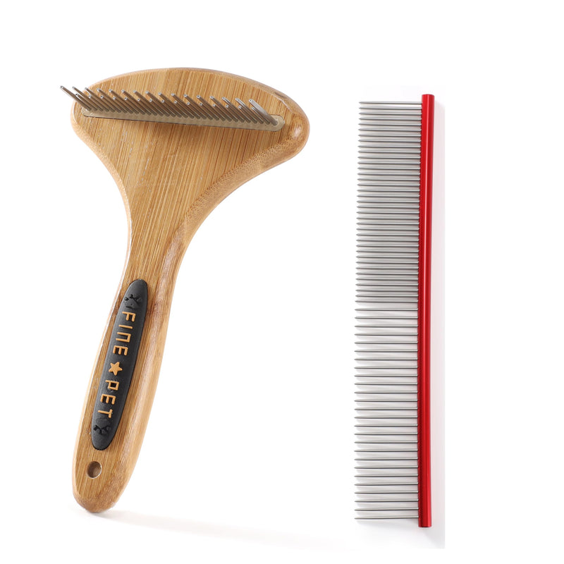 Dog Rake for Undercoat & Stainless Steel Shedding Comb for Long Hair Dogs and Cats 2 Pack Pet Grooming Kit of Deshedding Brush and Metal Comb for Detangling Matted Fur Pet Undercoat Rake Set-02 - PawsPlanet Australia