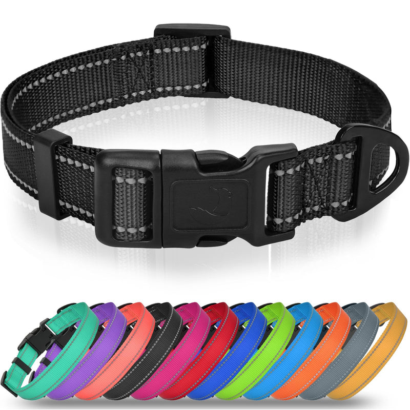 Joytale Reflective Dog Collar, Adjustable Nylon Pet Collar with Quick-Release Buckle for Medium Dogs, Black, M M: Width 1", Neck 14-20" - PawsPlanet Australia