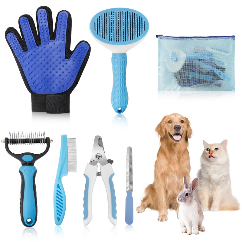 7-in-1 Pet Grooming Kit–Cat Brush,Dog Brush for Shedding,Double-Sided Flea Comb,Dog Nail Trimmers,Dog Bath Supplies–For All Cat And Small/Large Dog Shedding（Blue 7-Blue - PawsPlanet Australia