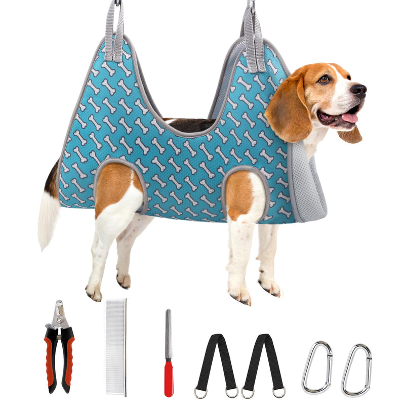 Supet Dog Grooming Hammock Harness for Dogs Cats, Relaxation Pet Nail Clipper Hammock, Restraint Dog & Large Animal Leashes Sling for Groomingk for Nail Trimming (Coral Blue, L) L（ Max 60 Lb：Leg space: 10.8"-21.0"） Coral Blue
