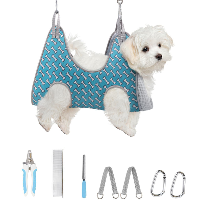 Supet Dog Grooming Hammock Harness for Dogs Cats, Relaxation Pet Nail Clipper Hammock, Restraint Dog & Small Animal Leashes Sling for Groomingk for Nail Trimming (Coral Blue, XS) XS（ Max 16 Lb：Leg space: 4.9"-10.5"） Coral Blue