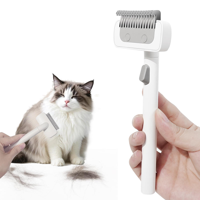 Furgo Cat Brush for Long Haired Cats, Pet Grooming Brush for Matted Fur & Loose Hair, One-Click Hair Removal, Skin-Friendly, Deshedding & Dematting Comb for Cats & Small Dogs White - No Spray Comb
