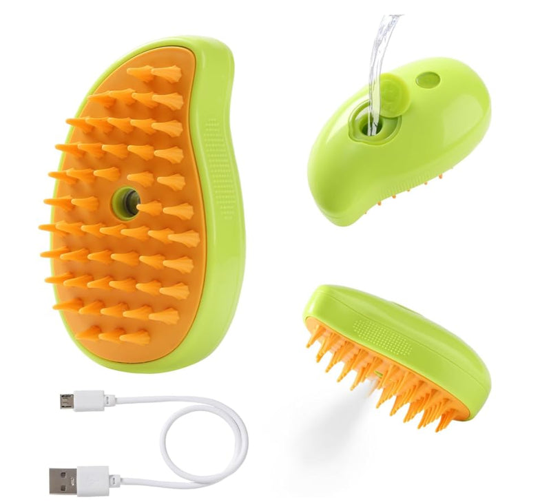 3-in-1 Steam Pet Brush for Cats & Dogs – Self-Cleaning Spray Comb for Grooming, Shedding & Massaging – Quiet Rechargeable Electric Steamer Hair Remover with Mist – Indoor Spa Tool (Green) Green - PawsPlanet Australia
