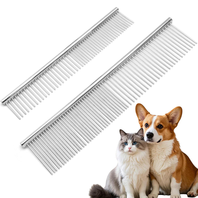 Biaungdo 2 Pcs Dog Grooming Combs Set, Metal Dog Comb for Removing Tangles and Knot, Cat Brush Grooming Tool for Long Haired Pets - PawsPlanet Australia