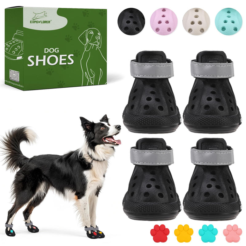 EVA Dog Shoes- Non-Slip Waterproof Dog Booties for Snow Winter, Easy ON & Off, Reflective Adjustable Pet Boots & Paw Protectors, Rugged Sole for Small Medium Large Dog Outdoor Walking (Black, L) Size 5/M (Paw Width:1.97in) Black - PawsPlanet Australia