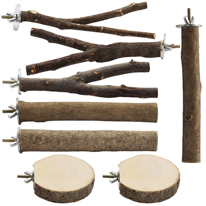 8PCS Bird Perch Natural Wooden Parrot Parakeet Toy Stand Branches Bird Cage Accessories Fork Toys Hanging Multi-Branch Perches Platform Hammock Swing Toy for Parakeets Cockatiel Conure - PawsPlanet Australia