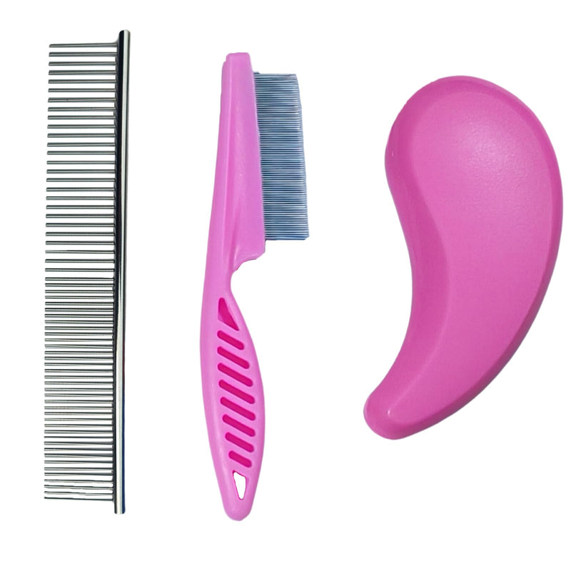 3 PCS Puppy Brush Grooming Kit, Stainless Steel Flea Comb, Fit for Yorkie, Shih Tzu, Maltipoo, Soft Bristle (Pink) Pink - PawsPlanet Australia