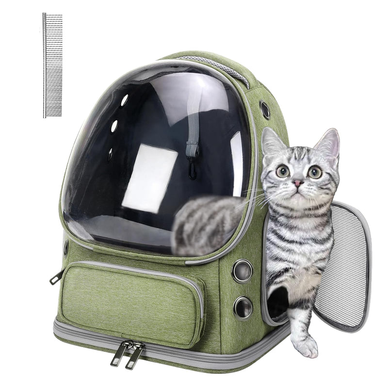 Cat Carrier with Groomer, Breathable Cat Bubble Carrier for Cats or Small Dogs up to 20 lbs, Collapsible Airline Approved, Clear Cat Travel Backpack (Green) Green - PawsPlanet Australia