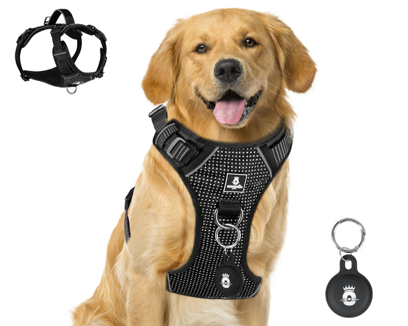 Emperor Pets Black Reflective Dog Harness Medium Sized Dog - No Pull Dog Harness with 2 Leash Clips, Premium Oxford Soft Padded Harness Medium Size Dog, No Choke Design, Medium Dog Harness (M, Black) - PawsPlanet Australia