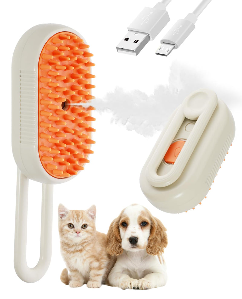 Cat Steam Brush for Shedding - 3 in 1 Steam Cat Brushes for Grooming and Massage - Adjustable Pet Brush with Steam for Dogs, Removing Tangled and Loose Hair (Beige) Beige - PawsPlanet Australia