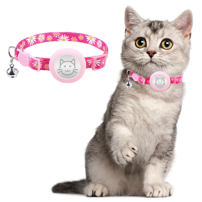 KOOLTAIL Breakaway Cat Collar with Air Tag Holder and Bells, Reflective Cute Kitten Collars, Adjustable Lightweight Safety Buckle Pet Collars for Kitty Boys Girls Cats Holiday, Flower Pink Daisy Rose Red - PawsPlanet Australia