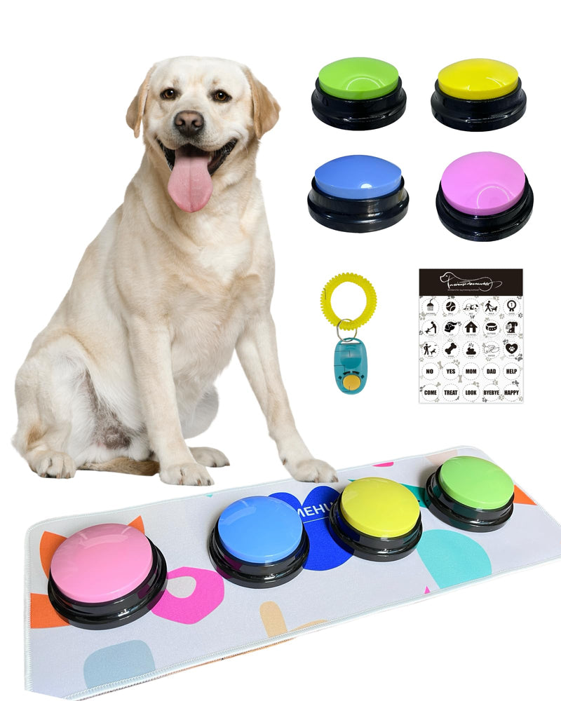 Dog Buttons for Communication - 30s Customizable Sound Button with Anti-Slip Mat & 25 Stickers,Loud and Clear Talking Buttons Set for Pets (4) - PawsPlanet Australia