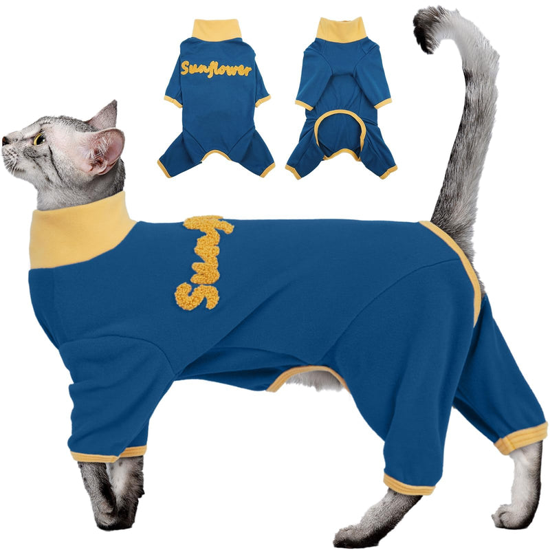Onesies for Cats - Blue-XL, Long Sleeve and Turtleneck Sticky Hair Clothes,Cat Pajamas for Female & Male Anti-Licking Skin&Fur,Sphynx Skin Protection for Outing,Machine-Washable X-Large (Back Length:14.2") - PawsPlanet Australia