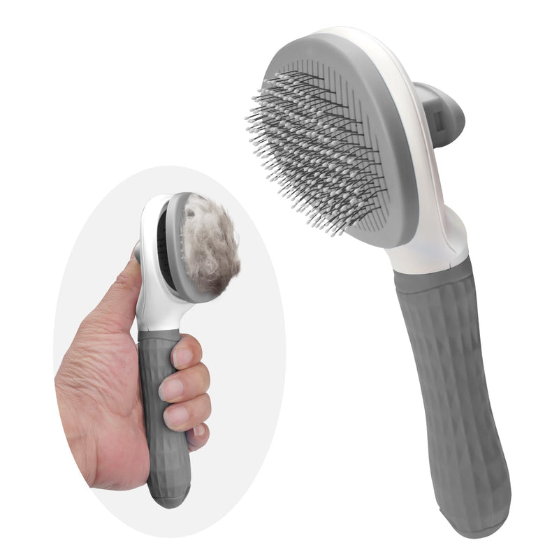 Cat Brush,Self Cleaning Dog Brush for Shedding,Skin Friendly Cat Brushes for Indoor Cats Shedding Massage Grooming,Deshedding Dog Slicker Brush for Cats Loose Fur Long&Short Hair Removal Grey - PawsPlanet Australia