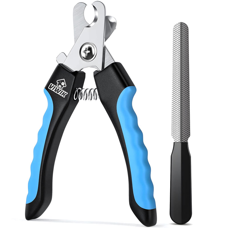 VIWIK Dog Nail Trimmers for Large Medium Dogs, Cats, Professional Dog Nail Clippers with File Quick Sensor & Safety Guard to Avoid Overcutting, Pet Claw Paw Clipper for Grooming with Toenail File Blue - PawsPlanet Australia