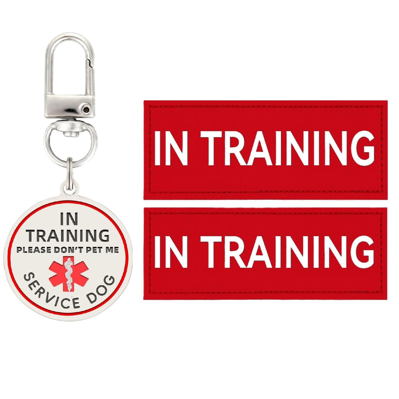 Service Dog in Training Patch 2 Pcs, Servcie Dog ID Tag Removable to Collar, Harness (Red Medium-1.18 x 4.33 inch) In Training (Red Patch & Tag) - PawsPlanet Australia