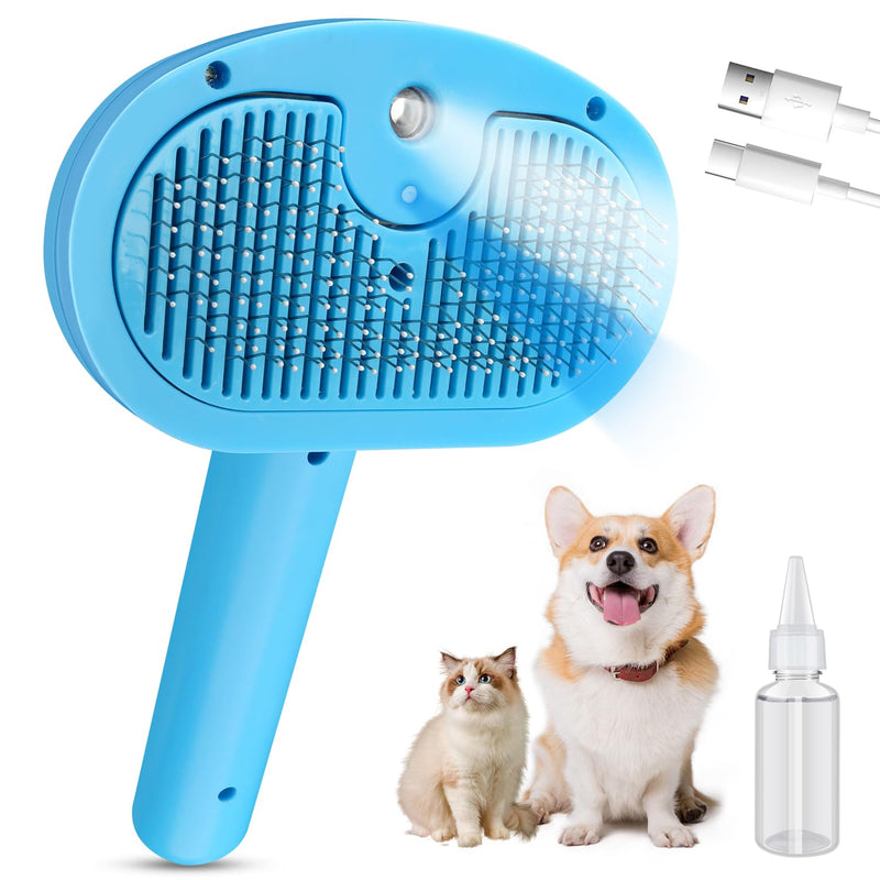 Pet Steam Brush for Dog,Gentle Cat & Dog Brush for Shedding Self-Cleaning Cat Brushes for Indoor Cats Spary Pet Hair Removal Tool for Massage,Grooming Dog Brush for Short&Long Haired Dogs Blue - PawsPlanet Australia