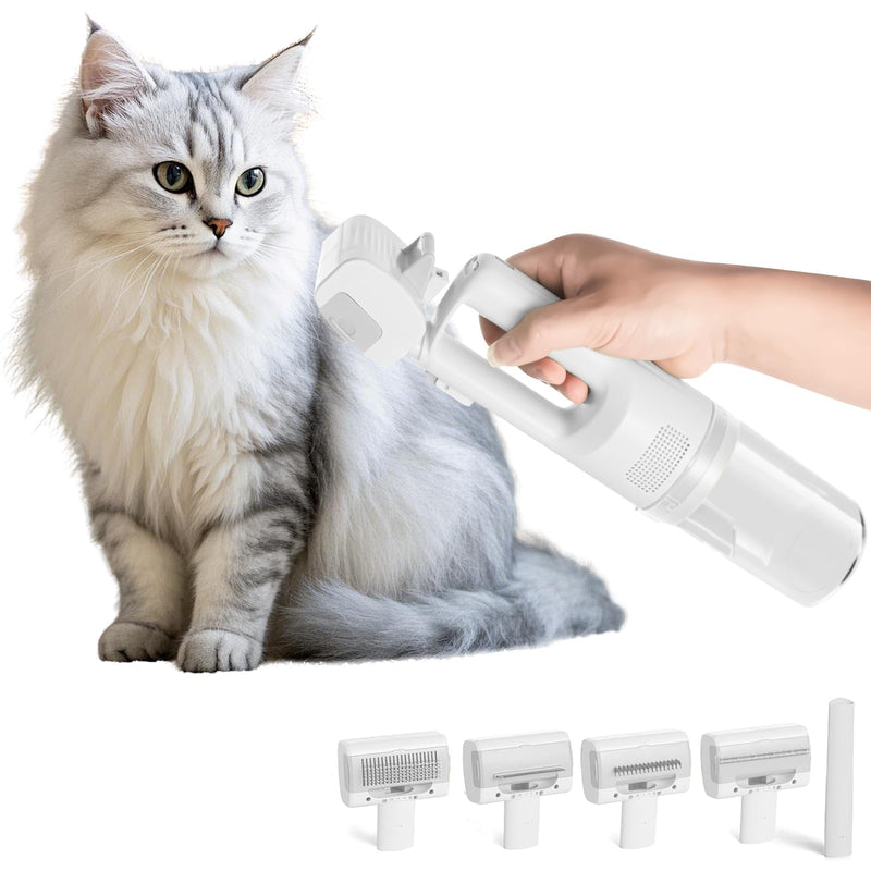 Dog Vacuum for Shedding Grooming, Cordless Dog Grooming Kit with Strong Suction for Dogs and Cats, Low Noise Pet Vacuum for Shedding, Handheld 5 in 1 Pet Hair Removal Tool White - PawsPlanet Australia