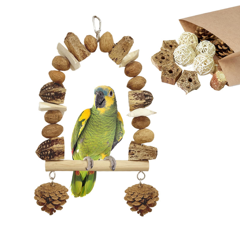 Nut Perch Stand with Interchangeable Materials – Natural, Safe Bird Playset for Beak Exercise & Mental Stimulation Nutty Nature Charms - PawsPlanet Australia