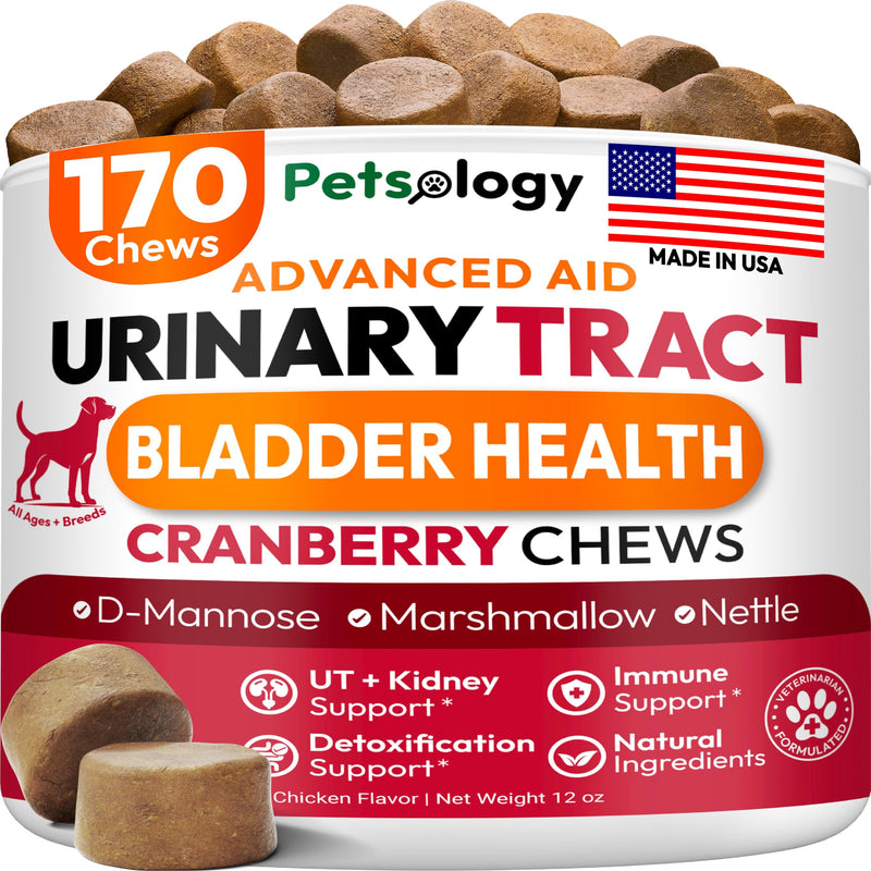 Dog UTI Treatment - 170 Cranberry Chews for Dogs - Urinary Tract Infection, Bladder & Kidney Health Multivitamin - Cranberry Supplement for Dogs with D-Mannose - Dog Vitamins and Supplements Chicken Cranberry Urinary Support - 170 Chews - PawsPlanet Australia
