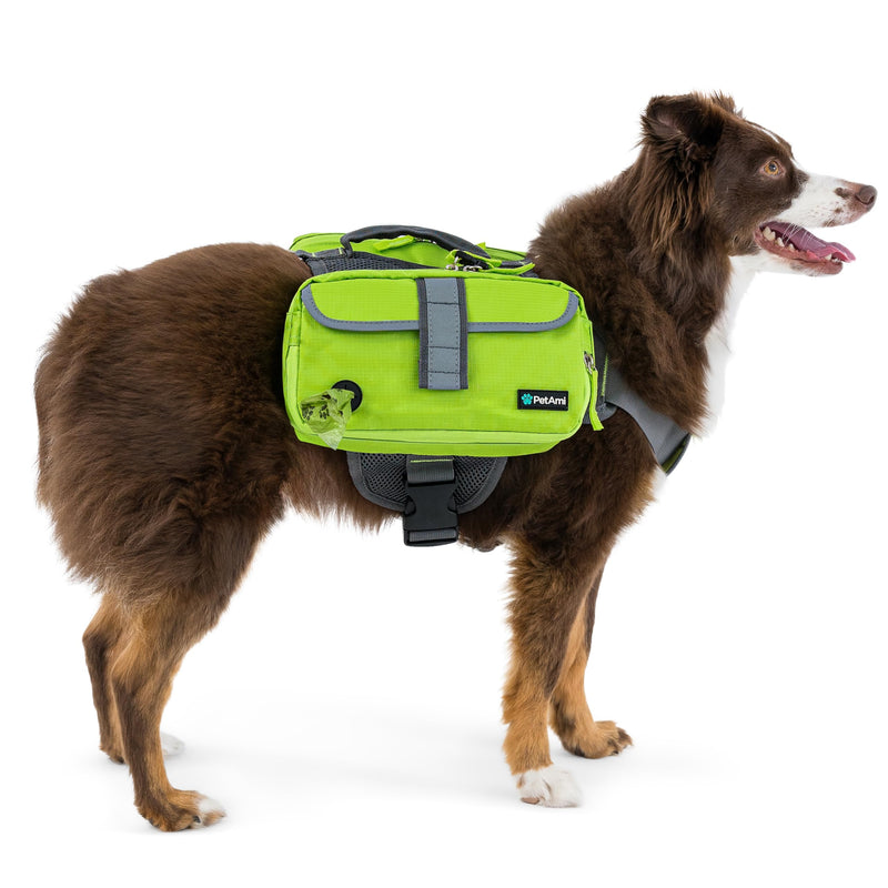 PetAmi Dog Backpack for Medium & Large Dogs, Saddle Bag for Dogs to Wear for Hiking, Pet Backpack Harness Dog Pack with Reflective Side Pockets for Walking Running Green - PawsPlanet Australia