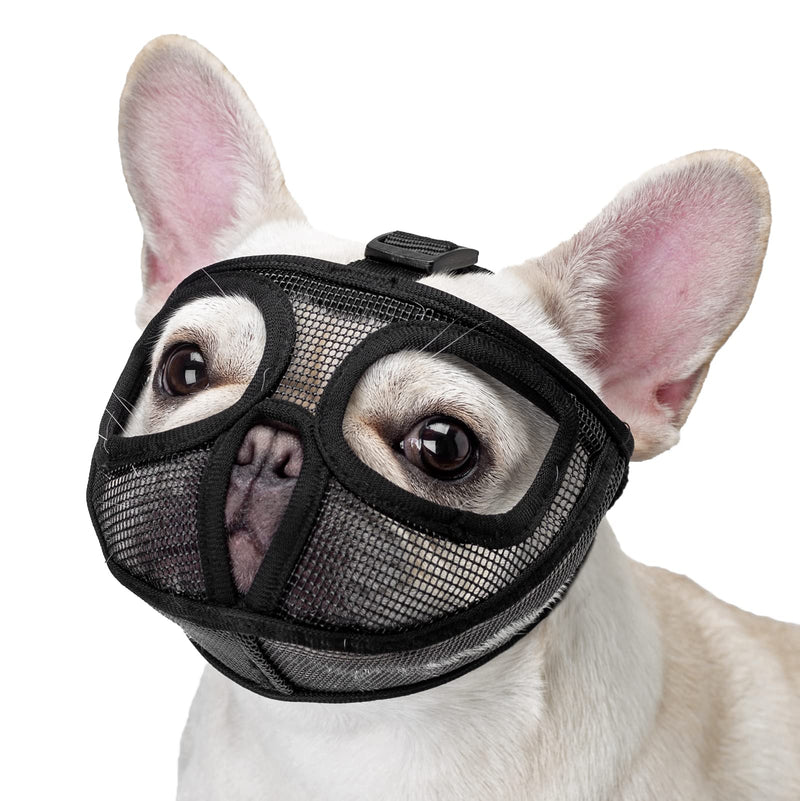 Ohcozzy Short Snout Dog Muzzle, Soft Mesh French Bulldog Muzzle with Enlarged Eye Hole to Prevent Eating Biting Licking(M,Black) M Black - PawsPlanet Australia