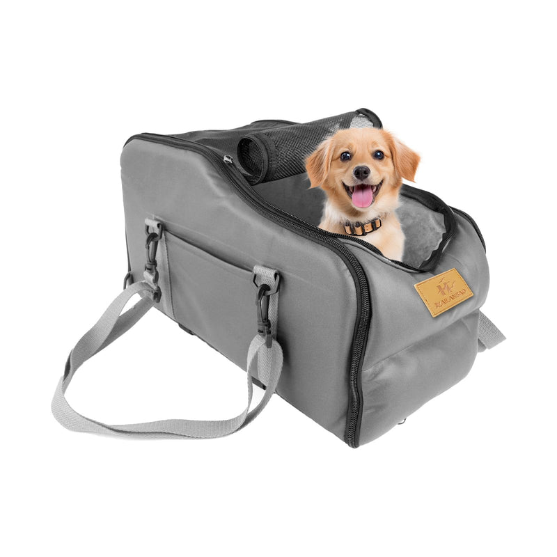 Multipurpose Console Dog Car Seat for Small Dogs & Cats， Portable Pet Carrier with Safety Tether & Storage Pockets (Black, Middle) Grey - PawsPlanet Australia