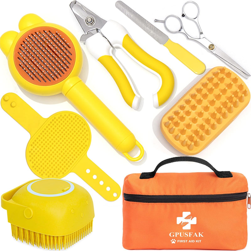 9 Piece Bath Grooming Kit for Pets - Dog Bath Brush Kit Slicker Hair Brush Set with Pet Nail Clipper and File Comb for Shedding Bathing 9Pcs - PawsPlanet Australia