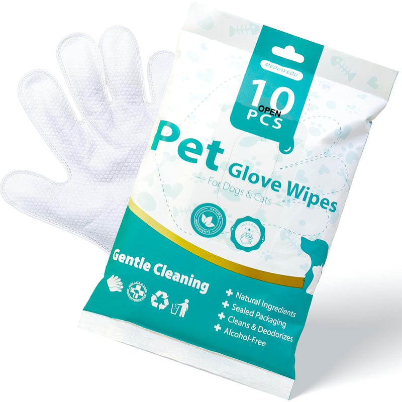 [10 Count] No-Rinse Pet Glove Wipes – 5-Finger Design, Coconut Oil & Aloe, Hypoallergenic Grooming Mitts for Dogs & Cats Unscented 10PCS - PawsPlanet Australia