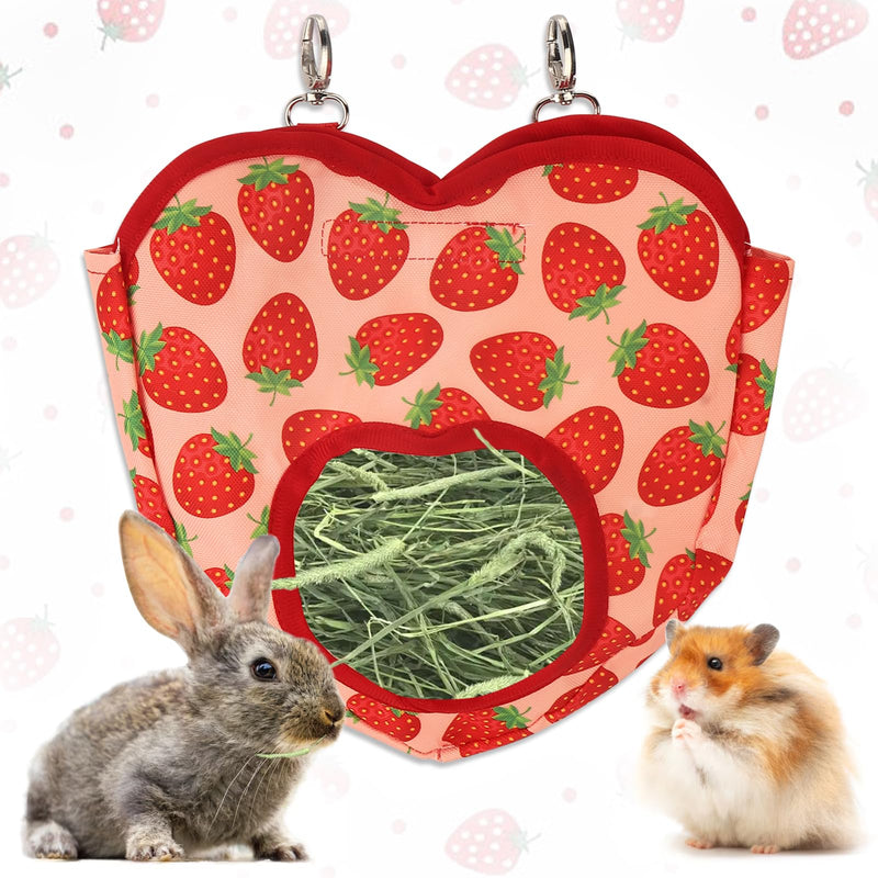 Rabbit Hay Feeder Bag Strawberry Guinea Pig Hanging Hay Feeding Bag with Hole Pet Storage Dispenser for Chinchilla Hamster Bunny Small Pet Animals - PawsPlanet Australia