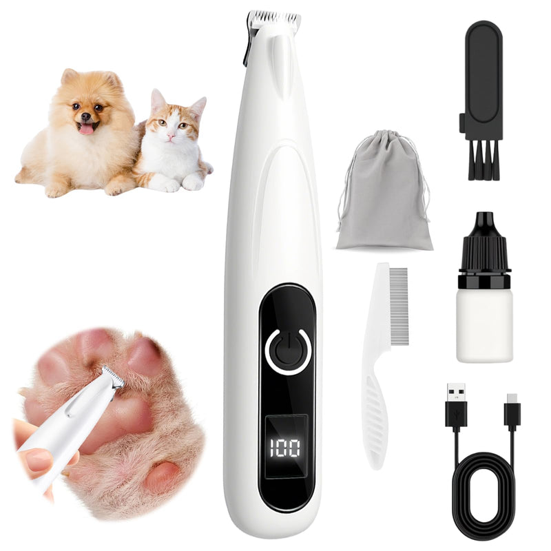 Upgrade Dog Paw Trimmer with LED Light, Rechargeable Low Noise Pet Paw Trimmer with LED Display, Cordless Waterproof Dog Grooming Kit for Paws, Ears, Face, Rump - PawsPlanet Australia
