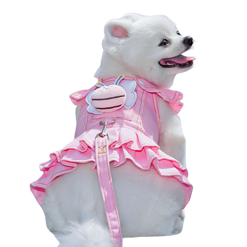 Dog Harness Leash Set Puppy Princess Dress with Bee Pin Pull Harness for Small Medium Dog Cat (Pink,XL) XL-Chest 17-19'' For 12-15 lb Pink - PawsPlanet Australia