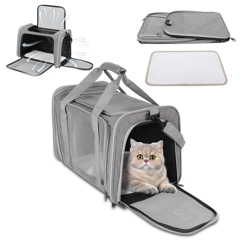 Pet Portable Travel Carrier Bag for Cats Dogs, Mesh Travel Puppy Carrier, Oxford Fabric Large Capacity Breathable Soft-Sided Animals Carrier with Mat Shoulder Strap (Grey) grey - PawsPlanet Australia