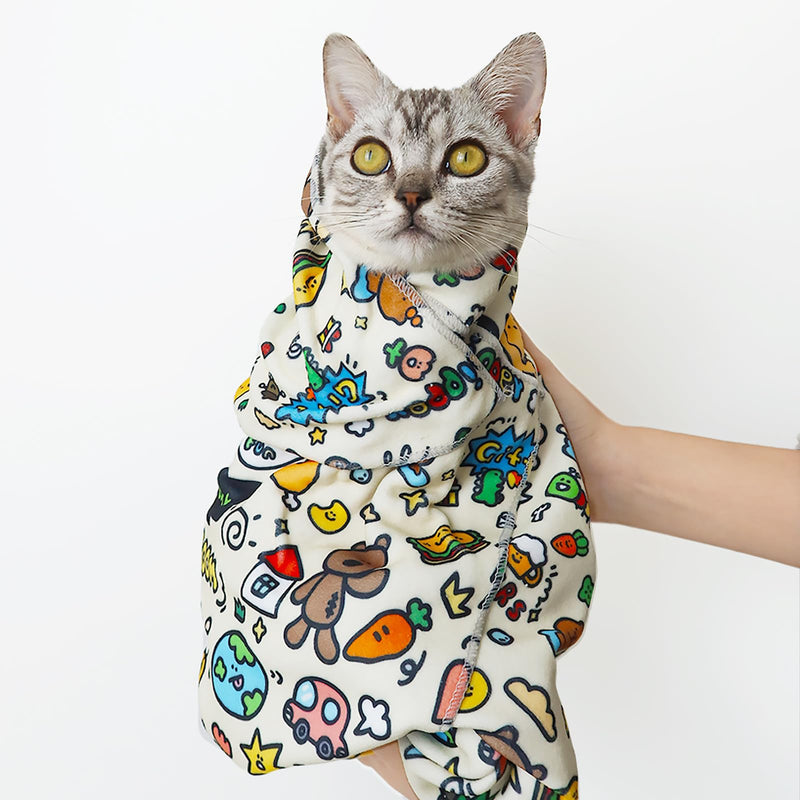Cat Wrap for Cutting Nails Large Size 31.5in Self-Adhesive Cat Grooming Wrap Cat Nail Clipper Hammock Cat Restraint for Nail Clipping Cat Grooming Supplies(Under 18lbs) Cartoon under 18lbs, 31.5*31.5inch - PawsPlanet Australia