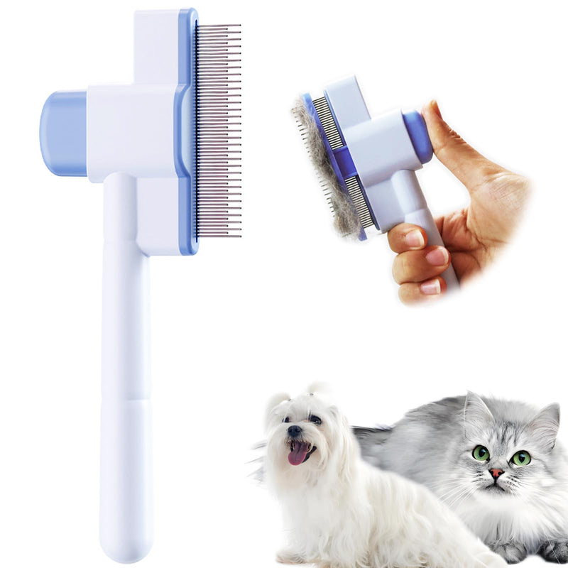 Cat Comb Pet Comb Self Cleaning Upgraded Cat Brush for Long Haired Cats & Dogs, Blue - PawsPlanet Australia