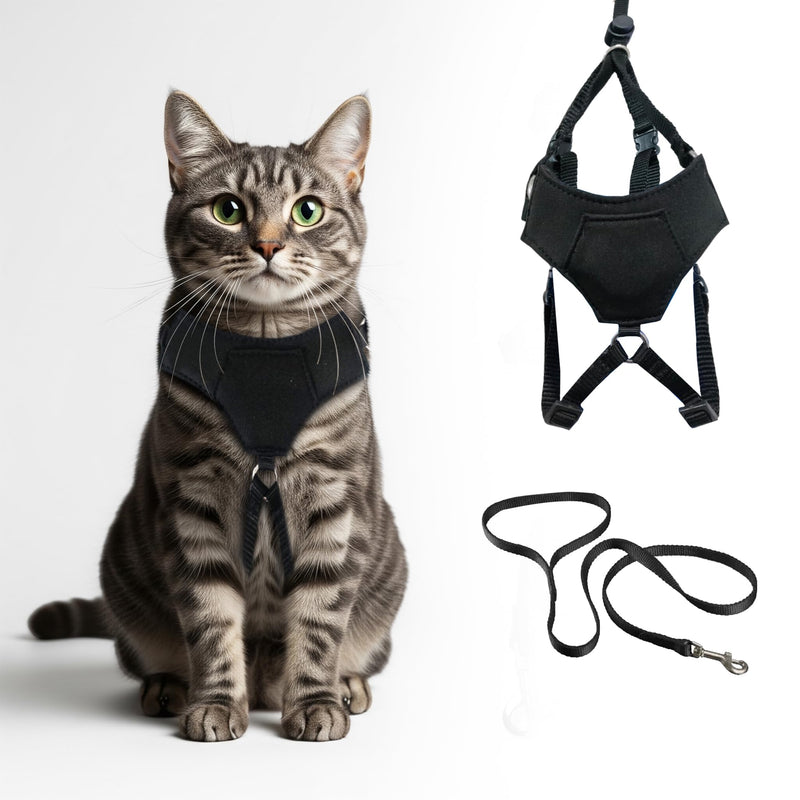 A1HC Escape Proof Cat Harness and Leash - Soft Adjustable Vest, Comfortable Mesh and Long Strips with Air Tag Pocket, Easy Control, Safe Walking Harness for Cats & Kittens - Black (Medium) Medium - PawsPlanet Australia