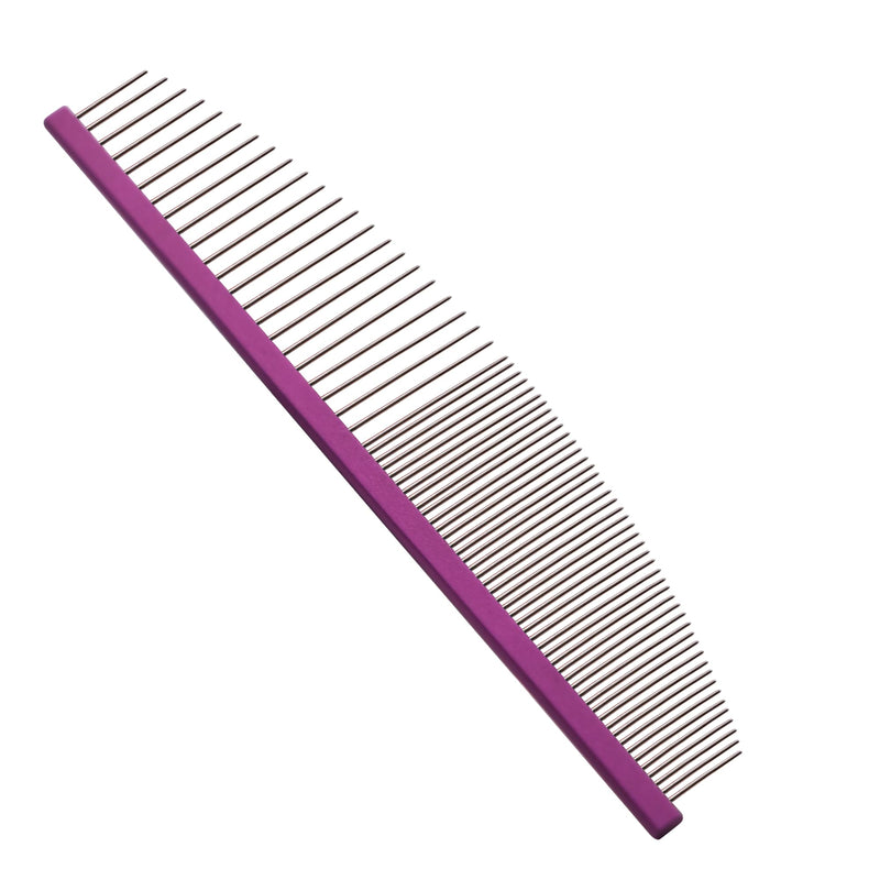 6.5 Inch Professional Crescent Coarse Grooming Pet Comb Lightweight Wide/Fine Tooth Butter Comb for Dogs & Cats Removing Tangles, Knots,Flea,Undercoat,and Excess Hair, Rounded Corners Design for Safe Purple